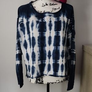 Navy Blue and White Long Sleeve Relaxed Sweatshirt